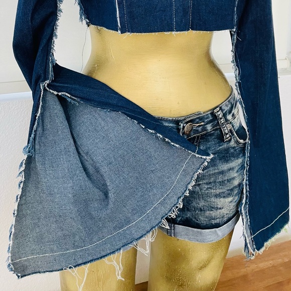 NWT $199 Vintage Y2K NUDE Los Angeles Sequin DRAGON Cropped JEAN JACKET M - Picture 14 of 16